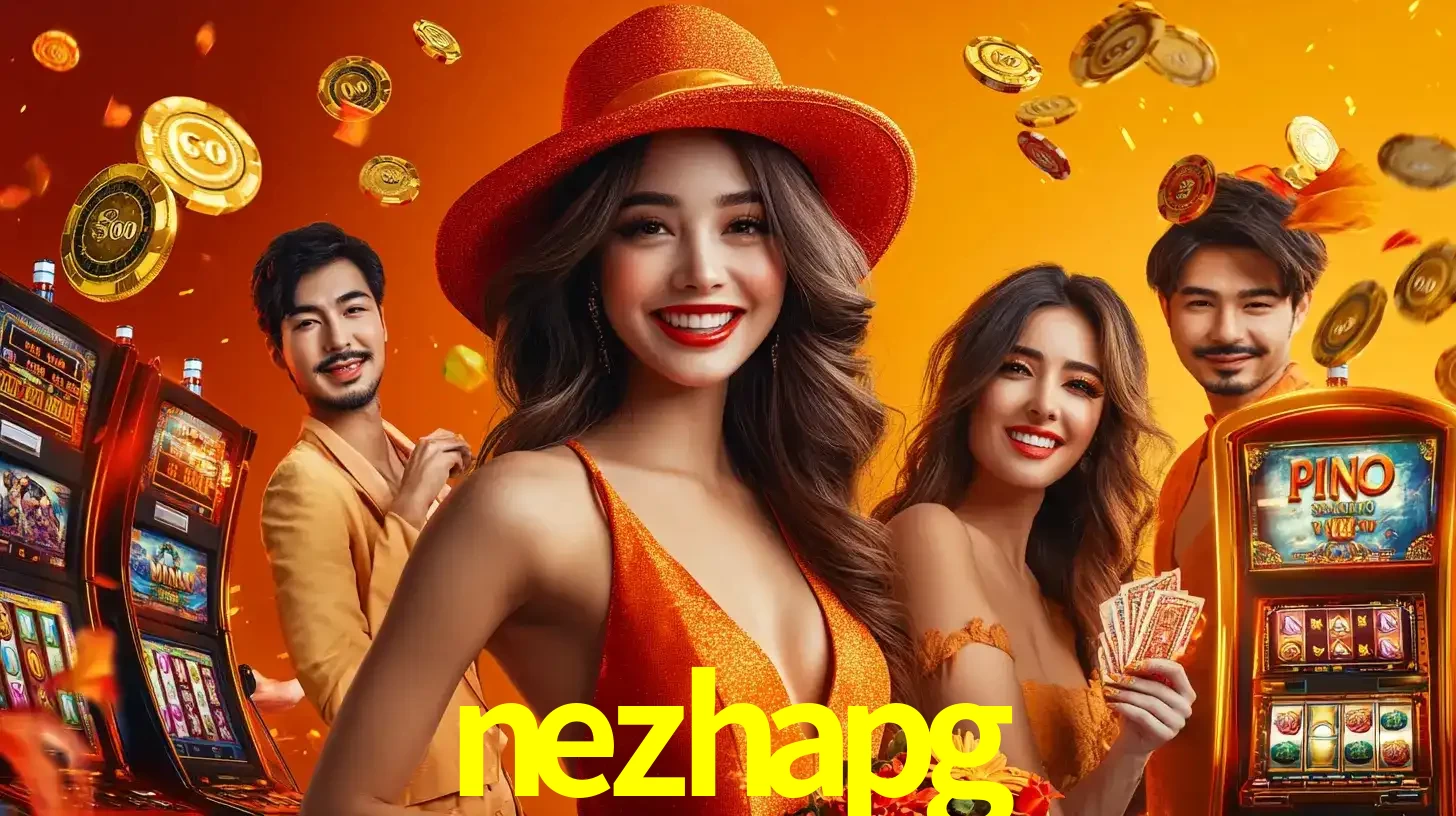 Grupo de amigos asiáticos sorrindo e se divertindo com máquinas de caça-níqueis em um ambiente festivo, celebrando suas vitórias nos jogos de cassino do nezhapg.